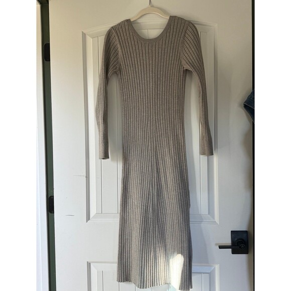 Wayf Dresses | Wayf X Bff Sweater Bodycon Dress Womens XS Gray Midi Ribbed Tie - Picture 1 of 5